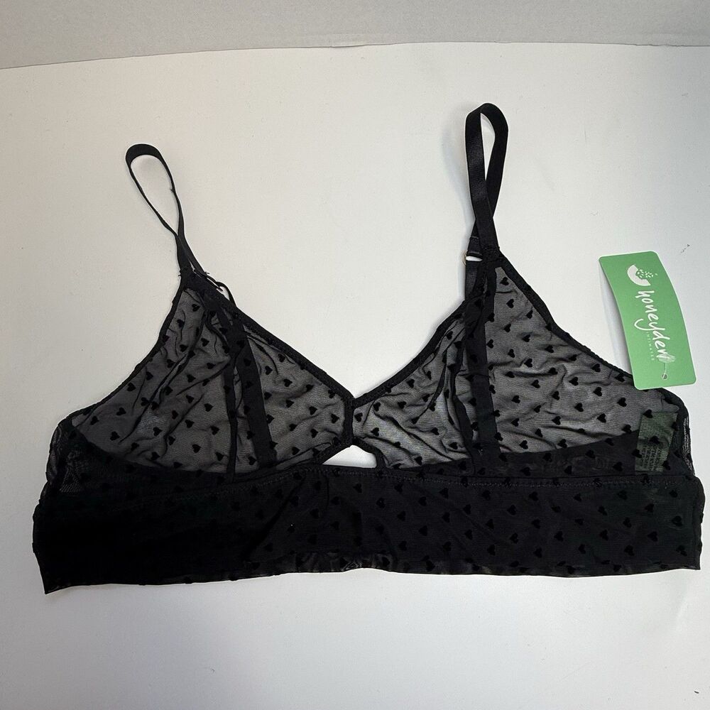 Honeydew Intimates Sheer Mesh Raised Hearts Bralette In Black Sz XL & Medium New